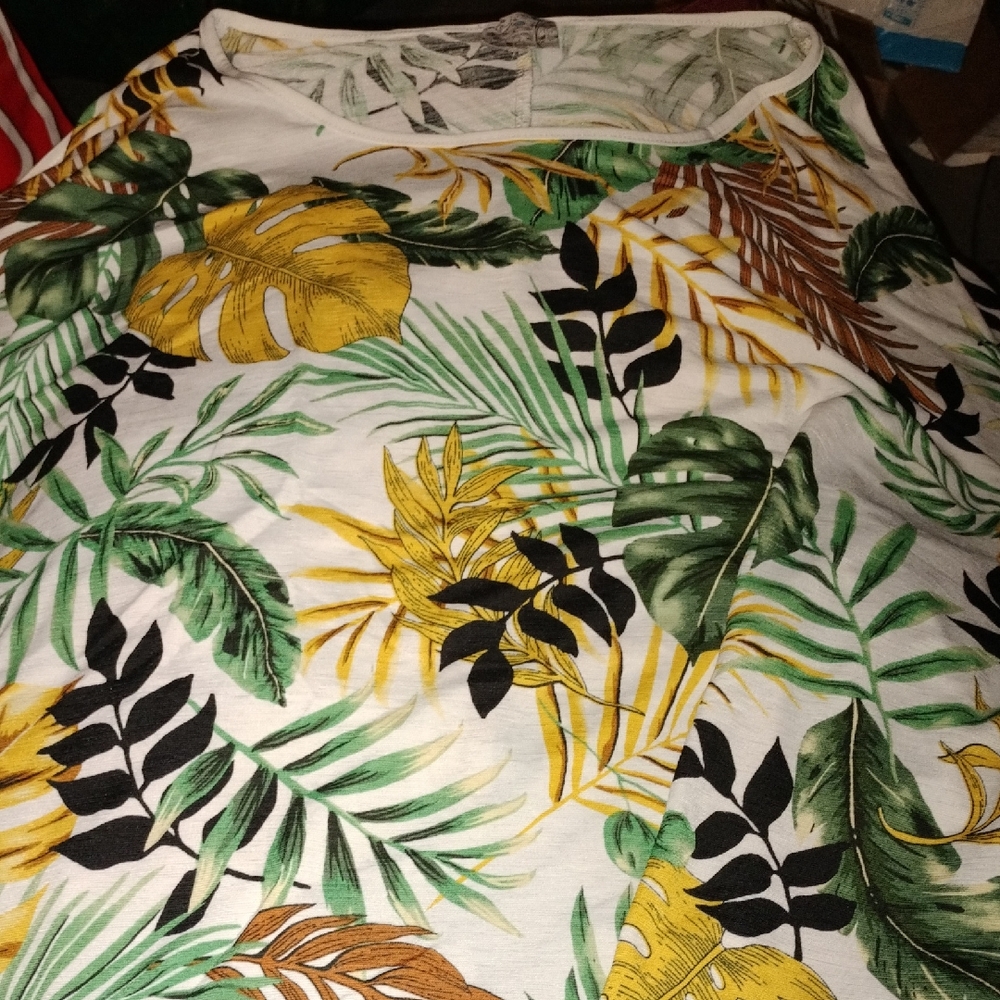 NAIF Tropical Leaf Print Top - Green, Yellow, Brown